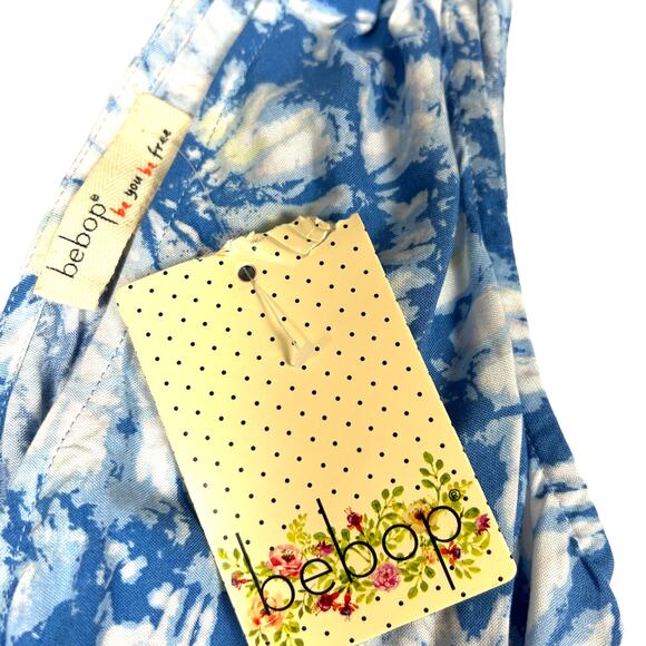 Bebop Romper Sleeveless Tassel Tie Detail Surplice Blue White Print NEW Womens M - Picture 11 of 13